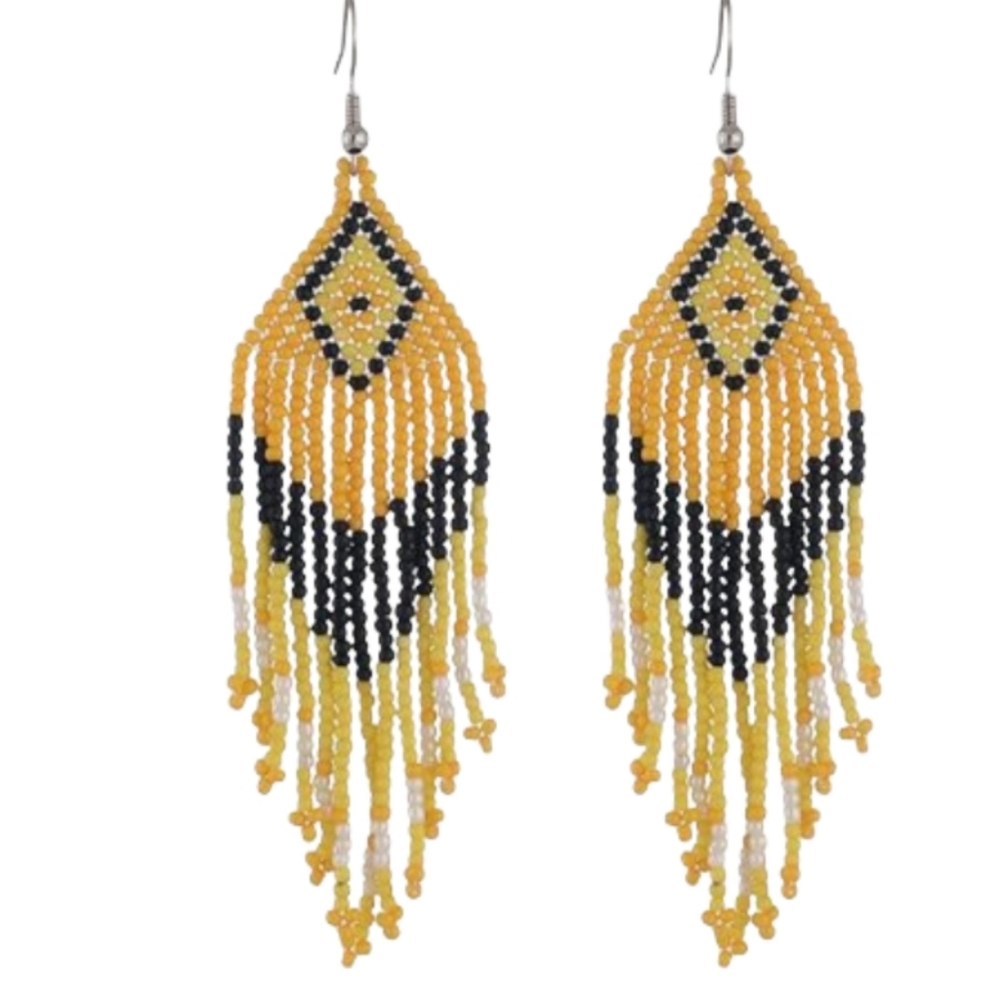 Earrings Beaded Dangle Drop Tassel Handmade Colourful Hook Earrings - Picture 2 of 4